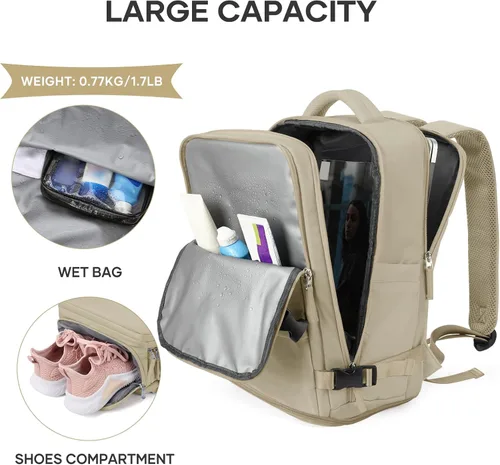 Miniatura 4 de coowoz Mochila grande de viaje para mujeres y hombres, mochila de transporte, mochila para senderismo impermeable para deportes al aire libre, Caqui