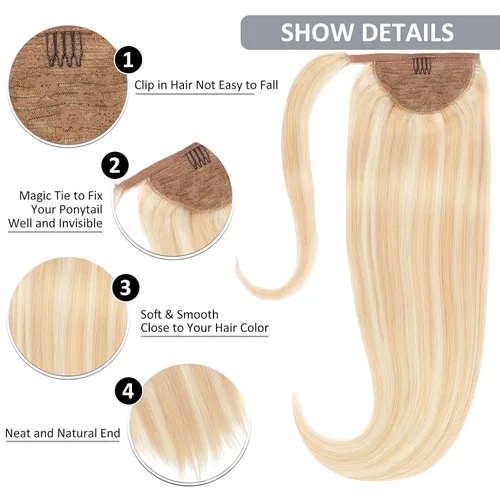 Miniatura 3 de Caliee Extensión de cabello humano de 14 pulgadas de largo, con reflejos P12/60A, color marrón dorado con rubio platino, extensión de cabello 100%