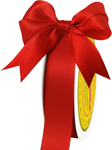 Cinta de satén de doble cara de 7/8 pulgadas x 25 yardas, cinta roja de poliéster para envolver regalos, muy adecuada para bodas, fiestas, 2-Rojo