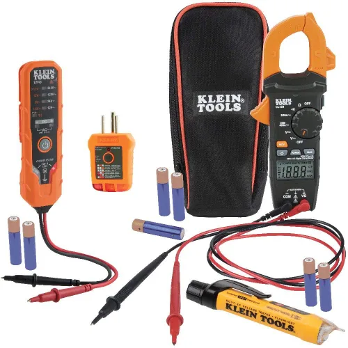Miniatura 2 de Klein Tools Kit de prueba eléctrica con medidor de abrazadera, 3 probadores, cables, bolsa y baterías y destornillador de trinquete/destornillador