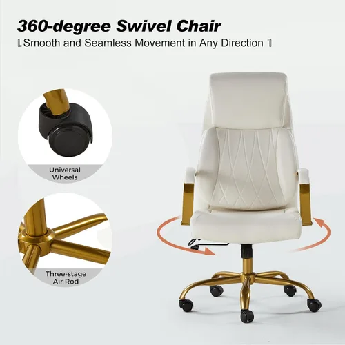 Miniatura 8 de HULALA HOME Silla de oficina ejecutiva con soporte lumbar ajustable, silla de oficina ergonómica de cuero con reposabrazos acolchados, inclinación
