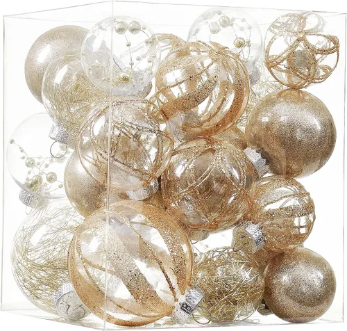 Miniatura 10 de Adornos de esferas navideñas transparentes, 24 unidades - Juego de adornos de esferas de Navidad de plástico irrompibles y decorativas para colgar