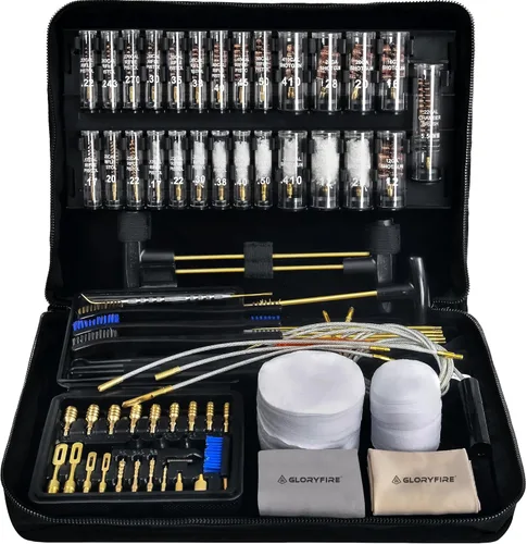 GLORYFIRE Kit de limpieza de pistola, kit de limpieza de pistola para todas las pistolas con cepillos de latón de alta gama, trapeadores, jags,
