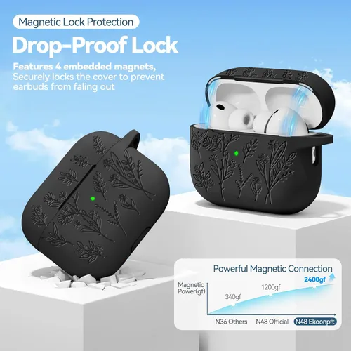 Miniatura 4 de Funda para Airpods Pro 3 con tapa magnética, fundas grabadas con flores para Apple AirPods Pro de 3ª generación 2025, funda de silicona suave