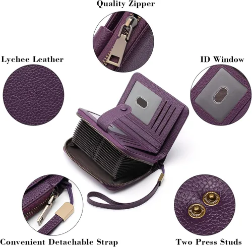 Miniatura 5 de GAEKEAO Cartera de cuero para tarjetas de crédito para mujer, bloqueo RFID, gran capacidad, plegable, con cremallera, organizador de tarjetas
