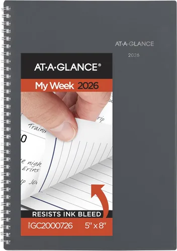 AT-A-GLANCE Agenda 2026, semanal y mensual, de 5 x 8 pulgadas, pequeña, DayMinder, gris (GC2000726)
