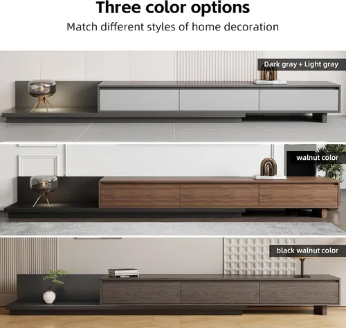Miniatura 6 de Mid-Century - Mueble de TV extensible moderno con 3 cajones, centro de entretenimiento ajustable de 78.7 a 130 pulgadas, soporte de TV para sala