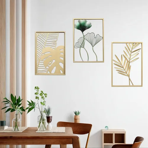 Miniatura 6 de SwallowLiving Decoración de Pared Dorada, 3 Piezas de Arte de Pared de Metal para Sala de Estar, Esculturas Modernas Lujosas Decoración del Hogar