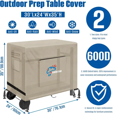 Miniatura 2 de SIRUITON Cubierta para Carrito de Bar Exterior para Mesa Portátil Exterior de 30 Pulgadas, Tela Oxford 600D de Servicio Pesado Impermeable