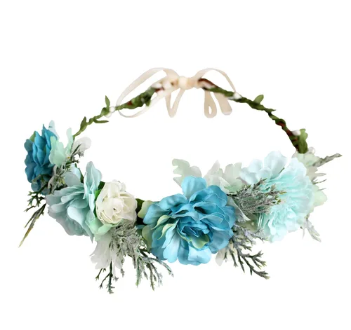 Miniatura 19 de Corona de flores de rosas para novia, diadema floral para el cabello, diadema de flores, halo bohemio con cinta, boda, fiesta, festival, fotos