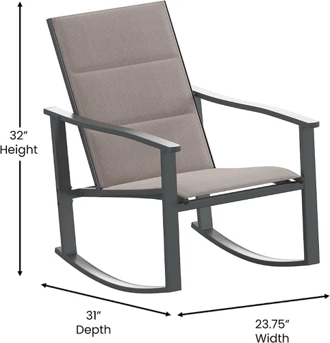 Miniatura 2 de BizChair Juego de 2 mecedoras para exteriores marrones con material Flex Comfort y marco de metal negro