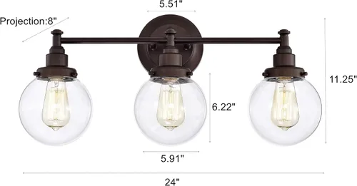 Miniatura 11 de Chloe Lighting Milo - Accesorio de tocador de baño de bronce aceitado de 3 luces de transición de 24 pulgadas de ancho