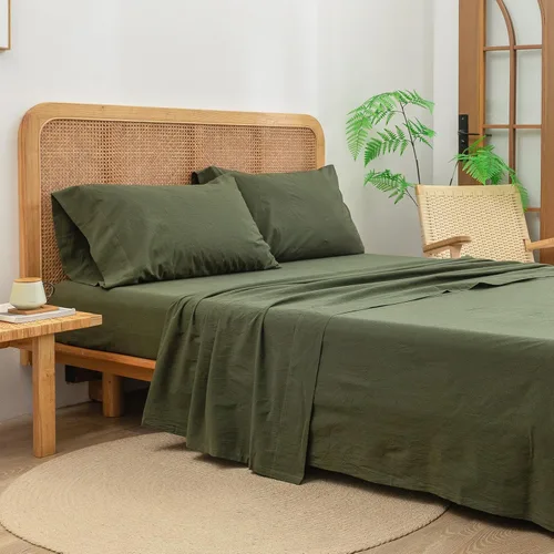Miniatura 5 de BESTOUCH Juego de sábanas 100% algodón lavado con tacto de lino, súper suave, cómodo, elegante, ligero, juego de ropa de cama para el hogar de 4