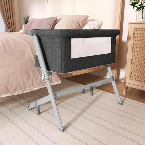 Miniatura 2 de Dream On Me Skylar Cuna y cama de noche en negro, cuna ligera y portátil para bebé, altura ajustable en cinco posiciones, fácil de plegar