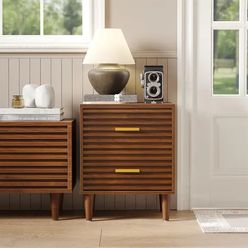 Miniatura 4 de Alohappy Mesita de noche, mesitas de noche modernas de mediados de siglo, mesita de noche acanalada para dormitorio, mesa auxiliar con cajones