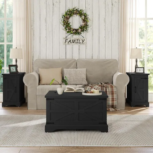 Miniatura 5 de Furnideco - Mesa de centro de granja con superficie elevable, mesa central cuadrada de madera con gran compartimento de almacenamiento oculto