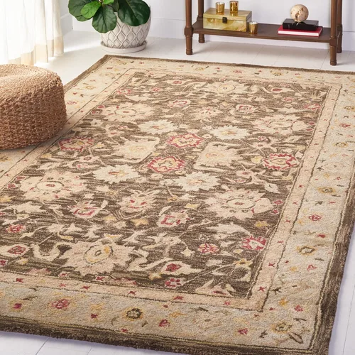 SAFAVIEH Antiquity Collection AT853A - Alfombra decorativa de 4 x 6 pies, gris oliva y beige, hecho a mano, lana oriental tradicional, ideal para