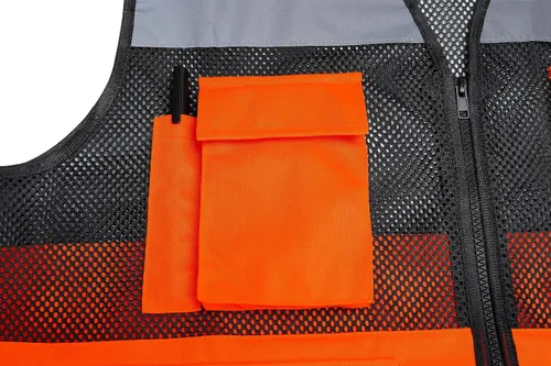 Miniatura 5 de Chaleco de seguridad reflectante de alta visibilidad, clase 2, 10 bolsillos, transpirable y forro de malla, ropa de trabajo (M-2XL, amarillo negro)