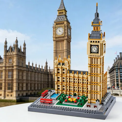 Miniatura 4 de KLMEi Juego de micro bloques de construcción para adultos, Real Architecture London Elizabeth Tower Big Ben, modelo arquitectónico de fama mundial