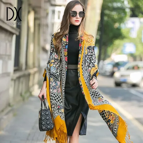 Miniatura 4 de DANA XU 100% pura lana merino extra grande pashmina cachemira bufanda chal y envoltura para mujeres invierno manta floral de gran
