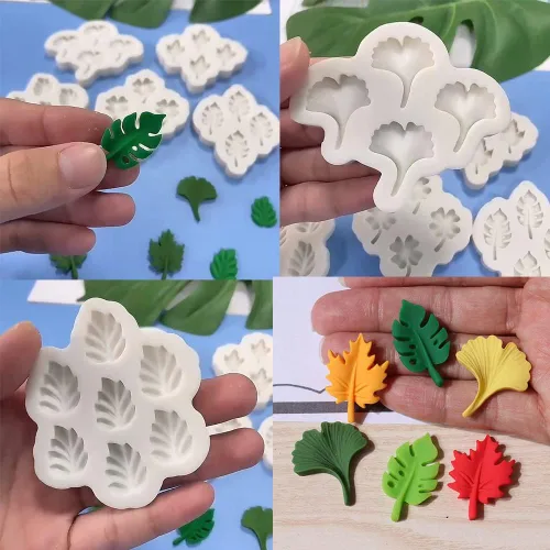 Miniatura 3 de Cestony 5 moldes de silicona con hojas de ginkgo de múltiples cavidades, hojas de arce, tortuga, trébol de hoja trasera, para bricolaje, pasteles, 5