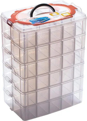 Sooyee Contenedor de almacenamiento apilable de 6 capas, transparente, 60 compartimentos ajustables, compatible con juguetes pequeños, artes y