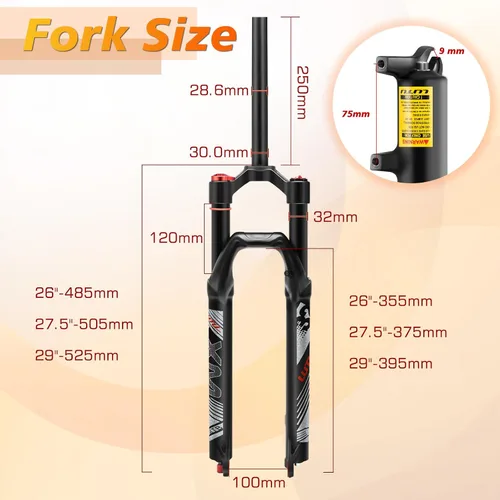 Miniatura 5 de Horquilla de suspensión BUCKLOS para bicicleta de montaña de 26/27.5/29, tubo recto de ajuste de rebote de 1.126 in QR 0.354 in de viaje, bloqueo