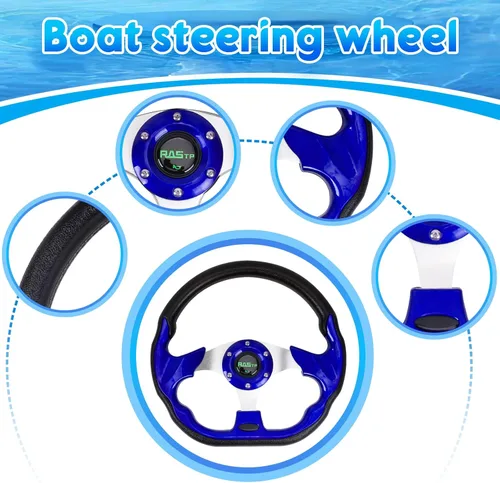 Miniatura 3 de RASTP Volante de 12.6 pulgadas para barco con adaptador de eje marino de 3/4" para la mayoría de los barcos, embarcaciones, yates, pontones (Azul)