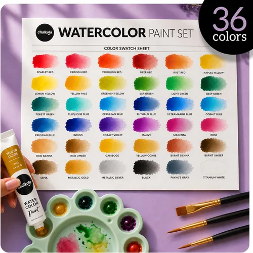 Miniatura 3 de Chalkola - Set de pintura de acuarela para adultos, niños, artistas principiantes y profesionales - Juego de 36 tubos de acuarela (12ml, 0.4oz), 10