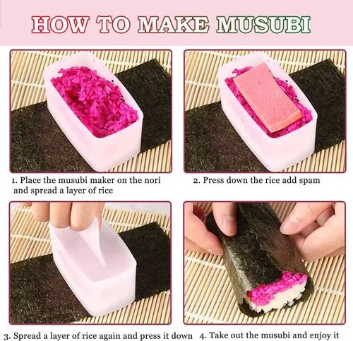 Miniatura 3 de Molde de spam para musubi, 4 piezas, kit para hacer musubi, cortador de spam, prensa de musubi, sushi, arroz, onigiri, cortador de huevos para 4