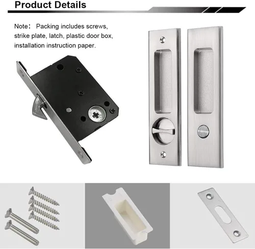 Miniatura 5 de NCL Hardware Manija de puerta corredera para baño, manija de puerta de granero, cerradura de bolsillo redonda de privacidad (níquel satinado)