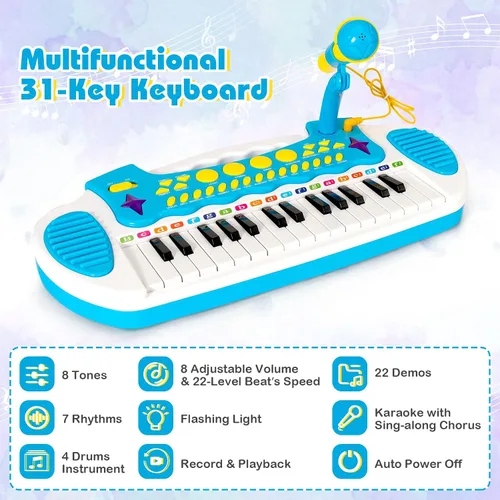 Miniatura 2 de Costzon Juguete de teclado de piano de 24 teclas para niños, instrumento musical electrónico para niños pequeños, juguete educativo con micrófono