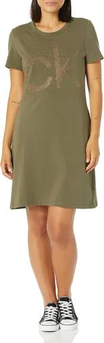 Calvin Klein Vestido tipo camiseta de manga corta con logotipo esencial para mujer