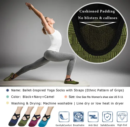 Miniatura 88 de Ozaiic - Calcetines de yoga para mujer con correas y agarres antideslizantes, ideales para pilates, Pure Barre, ballet, danza y entrenamiento