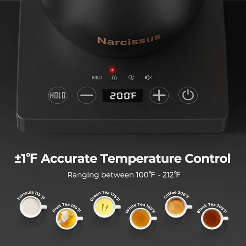 Miniatura 4 de Narcissus P901 - Hervidor eléctrico de cuello de cisne con función de control de temperatura de ± 1 ℉, ebullición rápida de 1200 vatios en 5