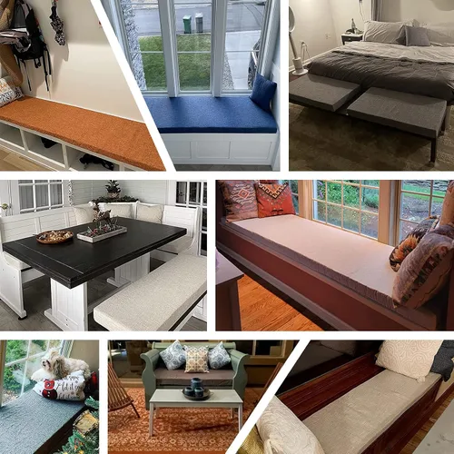 Miniatura 7 de Cojines de banco personalizables, asiento de ventana de bahía, asiento de espuma de tapicería de alta densidad para muebles de interior y exterior