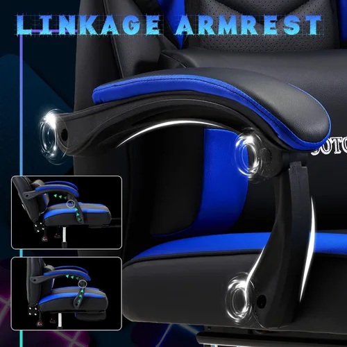 Miniatura 8 de ECOTOUGE Silla de juegos con reposapiés, silla grande y alta con soporte lumbar de masaje, silla ergonómica con respaldo alto reclinable, silla Azul