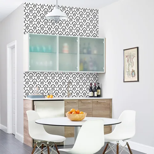 Miniatura 2 de GloryTik Geometry - Papel tapiz texturizado en blanco y negro de 17.7 x 393.7 pulgadas, papel de contacto decorativo de enrejado moderno extraíble
