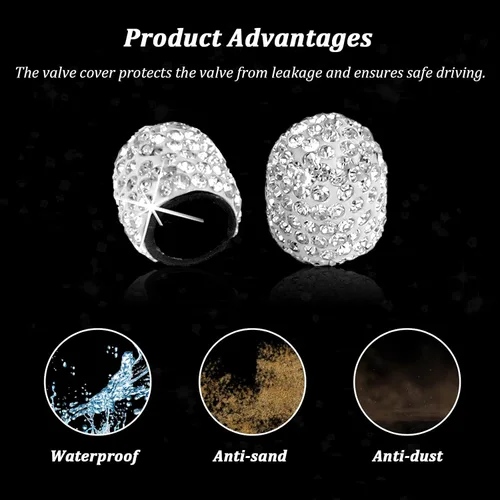 Miniatura 3 de Kewucn Bling - Tapones para válvulas de neumáticos de automóvil, paquete de 4 cubiertas hechas a mano con diamantes de imitación de cristal Blanco