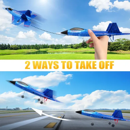 Miniatura 7 de Fremego Avión RC F22 Fighter Jet para niños y adultos, control remoto de 2.4 GHz con estabilización de giroscopio, luces LED, espuma EPP resistente