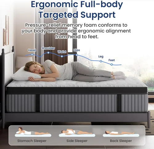 Miniatura 4 de BedStory Colchón firme Queen de 12 pulgadas, colchón híbrido con soporte lumbar extra, cama de sueño profundo en una caja, prueba de 365 noches, sin