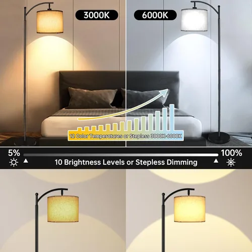 Miniatura 2 de mukuxin LED Floor Lamps for Living Room, 12W 1200LM Modern Arc Floor Lamp with Remote & Adjustable Linen Lampshade, 12 Color Temperature Stepless