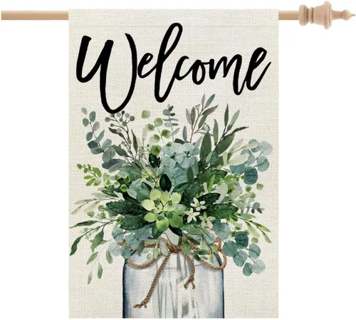 Miniatura 12 de CROWNED BEAUTY Bandera de jardín de primavera, tarro de hortensias de 12 x 18 pulgadas, doble cara, pequeño, floral, decoración de vacaciones