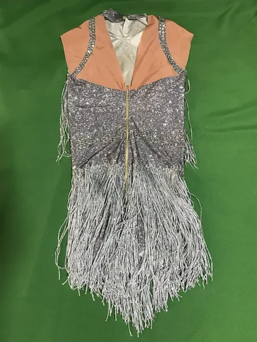 Miniatura 6 de YUANTONG Traje de drag queen brillante con diamantes de imitación plateados, talla única, elástico, trajes de baile de salsa latina de jazz latino