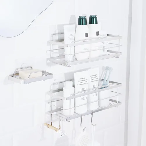 Miniatura 10 de KINCMAX Organizador de ducha de alta calidad, paquete de 2 organizadores de ducha adhesivos, estantes de baño sin taladro, estantes de ducha