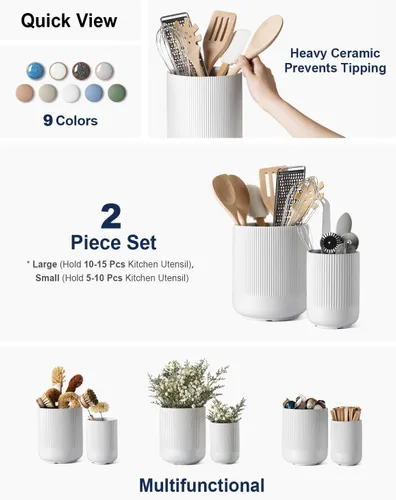 Miniatura 21 de LE TAUCI Morden - Soporte para utensilios de cocina de cerámica de 7.3 + 5.4 pulgadas para encimera, utensilios de cocina grandes para encimera