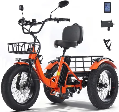 Miniatura 10 de KAKIGO Electric Tricycle for Adults,Peak 1350W Motor Etrike,48V15.6Ah Ebike,20"x4"Fat Tire Aluminum Folding Electric Trike,3-Wheel Electric
