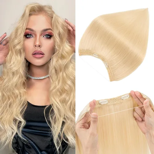Miniatura 23 de Extensiones de cabello en aureola de cabello humano real, Extensión de cabello Halo 100% cabello humano, Extensiones de cabello con alambre, Lacio