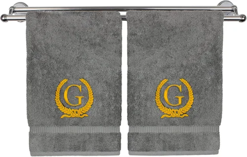 Miniatura 106 de Toalla de mano con monograma, regalo personalizado, 16 x 30 pulgadas, diseño de corona dorada bordada con letra blanca en toalla negra, extra