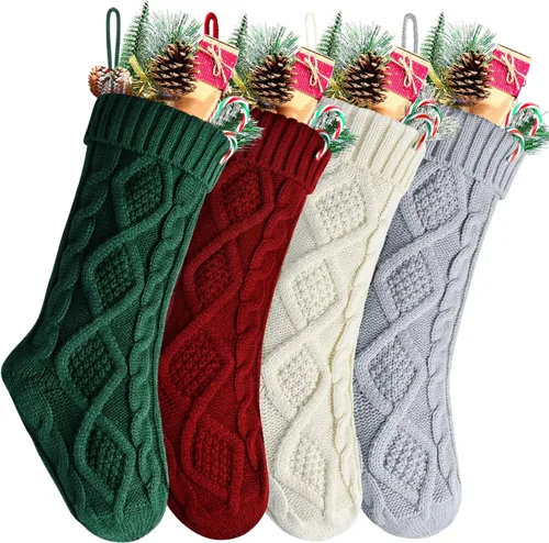 Miniatura 15 de Medias Navideñas a Granel, Medias Navideñas de Punto Trenzado Azul de 18 Pulgadas para Decoración de Fiestas de Navidad, Paquete de 4
